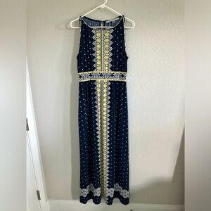Max studio navy blue and yellow maxi dress
